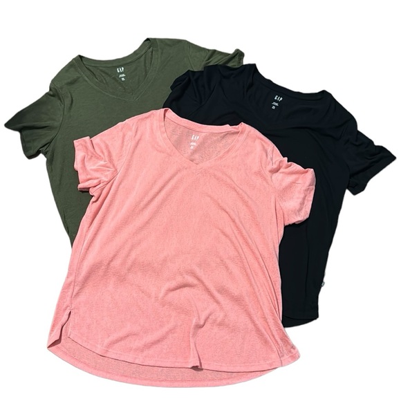 Women's V-Neck T-Shirt Trio - Pink, Black, and Green - Picture 1 of 7